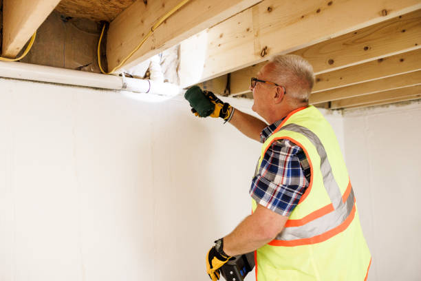 Carpenter drilling ceiling framing